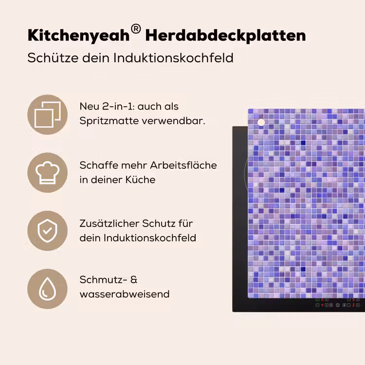 Mozaïek - Tegels - Lila - Amethist Inductie beschemer met haakjes klein 777 -ky-usp-de