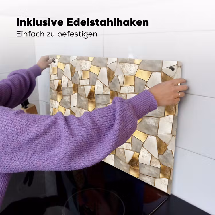 Mozaïek - Marmer - Goud Inductie beschemer met haakjes klein 777 -ky-ophangen-de