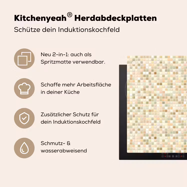 Mozaïek - Patroon - Beige Inductie beschemer met haakjes klein 777 -ky-usp-de