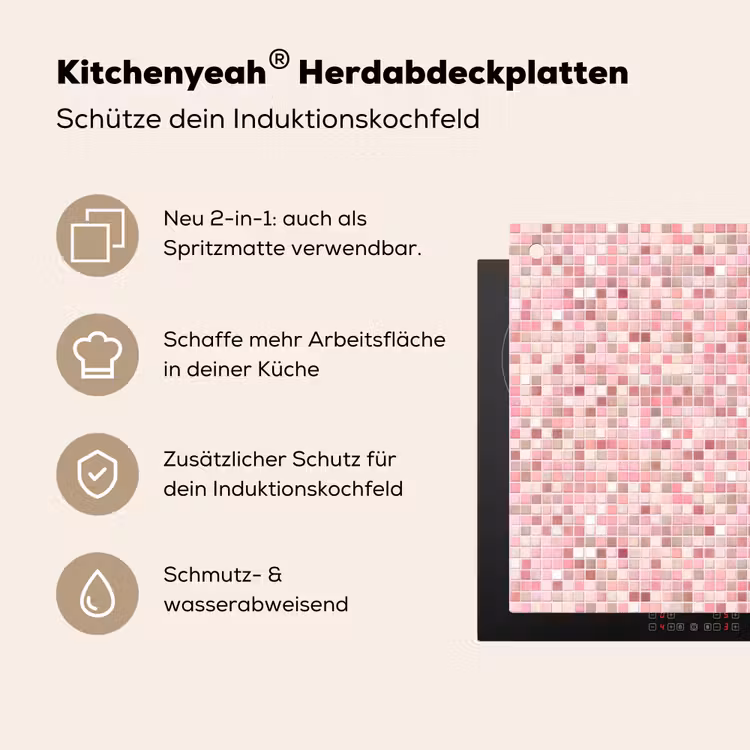 Mozaïek - Patroon - Roze Inductie beschemer met haakjes klein 777 -ky-usp-de