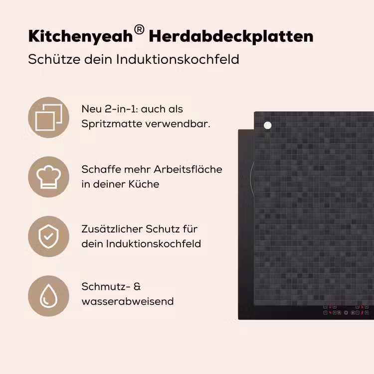 Mozaïek - Patroon - Zwart Inductie beschemer met haakjes klein 777 -ky-usp-de