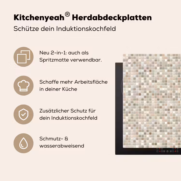 Mozaïek - Patroon- Taupe Inductie beschemer met haakjes klein 777 -ky-usp-de