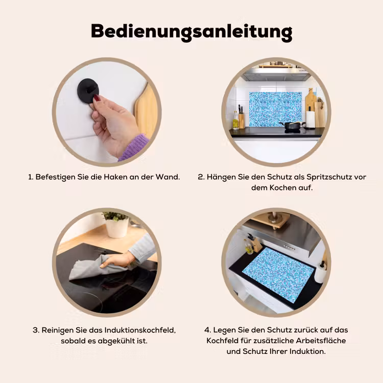 Mozaïek - Patroon - Turquoise Inductie beschemer met haakjes klein 777 -ky-gebruik-de