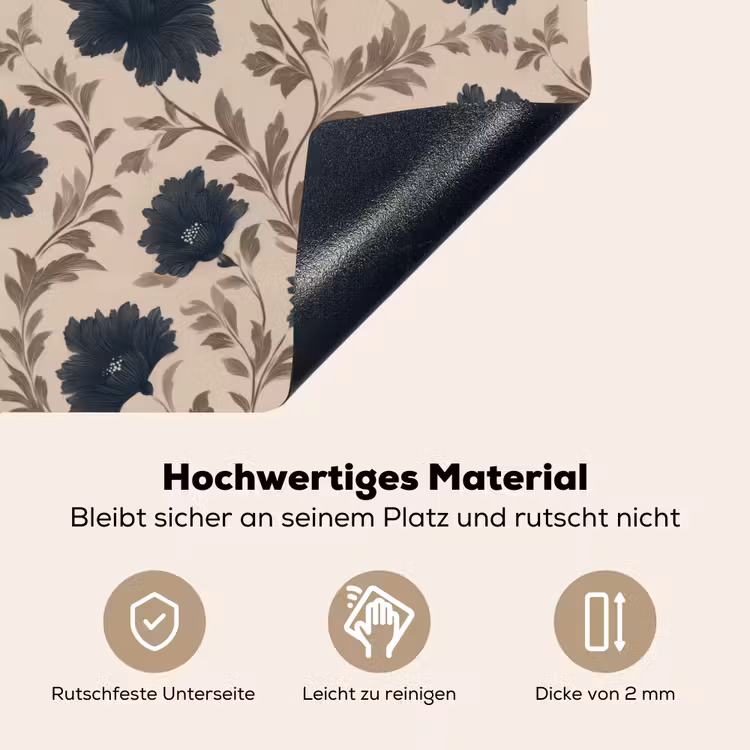 Motief - Bloemen - Zwart - Beige Inductie beschemer met haakjes klein 777 -ky-onderkant-de
