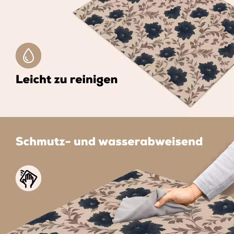 Motief - Bloemen - Zwart - Beige Inductie beschemer met haakjes klein 777 -ky-schoon-de
