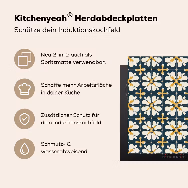 Motief - Tegel - Okergeel Inductie beschemer met haakjes klein 777 -ky-usp-de