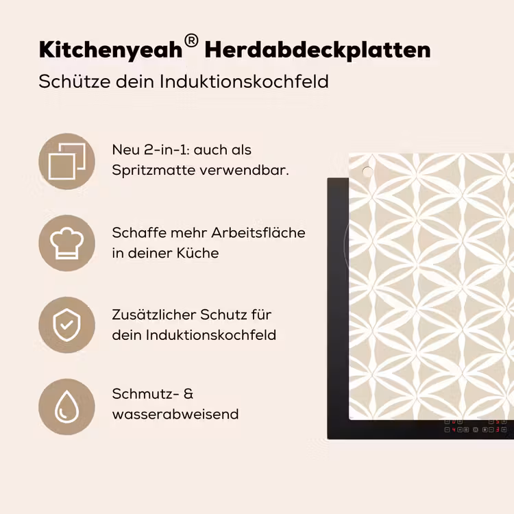 Motief - Modern - Beige Inductie beschemer met haakjes klein 777 -ky-usp-de