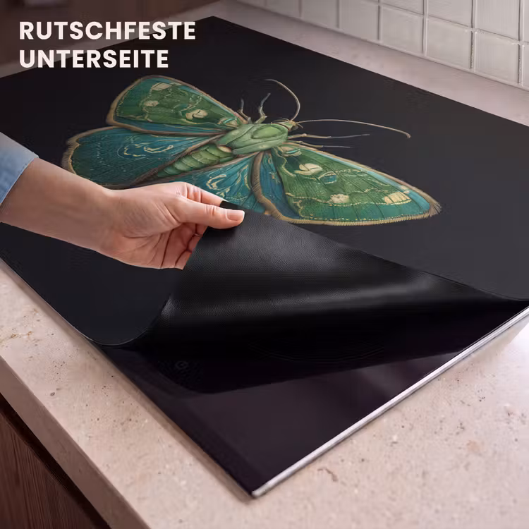 2-in-1 Herdabdeckplatte & Spritzschutz - Motte - Lebendig - Grün - Mot - Levendig - Groen Inductie beschemer met haakjes klein