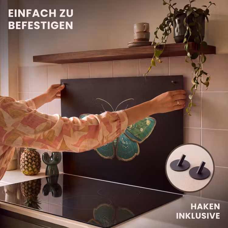 2-in-1 Herdabdeckplatte & Spritzschutz - Motte - Lebendig - Grün - Mot - Levendig - Groen Inductie beschemer met haakjes klein