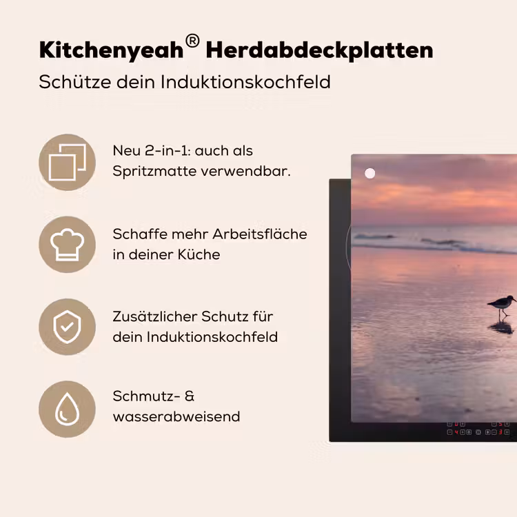 Meeuwen - Strand - Zee - Roze Inductie beschemer met haakjes klein -ky-usp-de