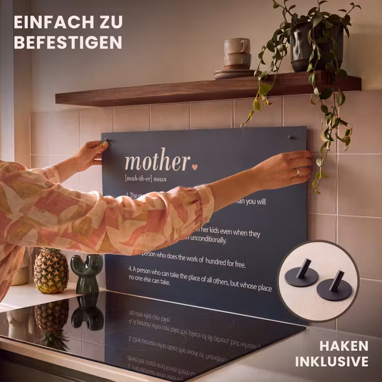 2-in-1 Herdabdeckplatte & Spritzschutz - Mum Definition - Mutter - Zitate - Sprichwörter - Mama definitie - Mother - Quotes - Spreuken Inductie beschemer met haakjes klein