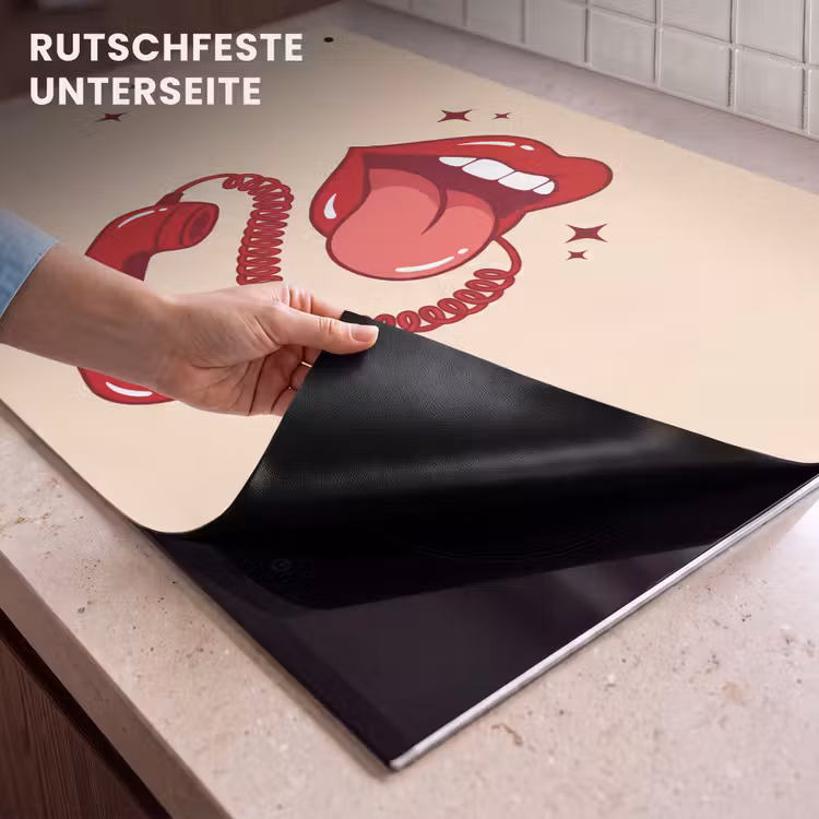 Mond - Telefoon - Popart - Rood - Illustratie Inductie beschemer met haakjes klein -ky-onderkant-de