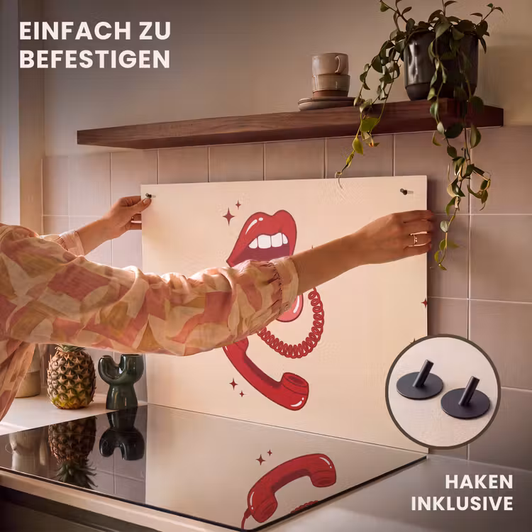 Mond - Telefoon - Popart - Rood - Illustratie Inductie beschemer met haakjes klein -ky-ophangen-de