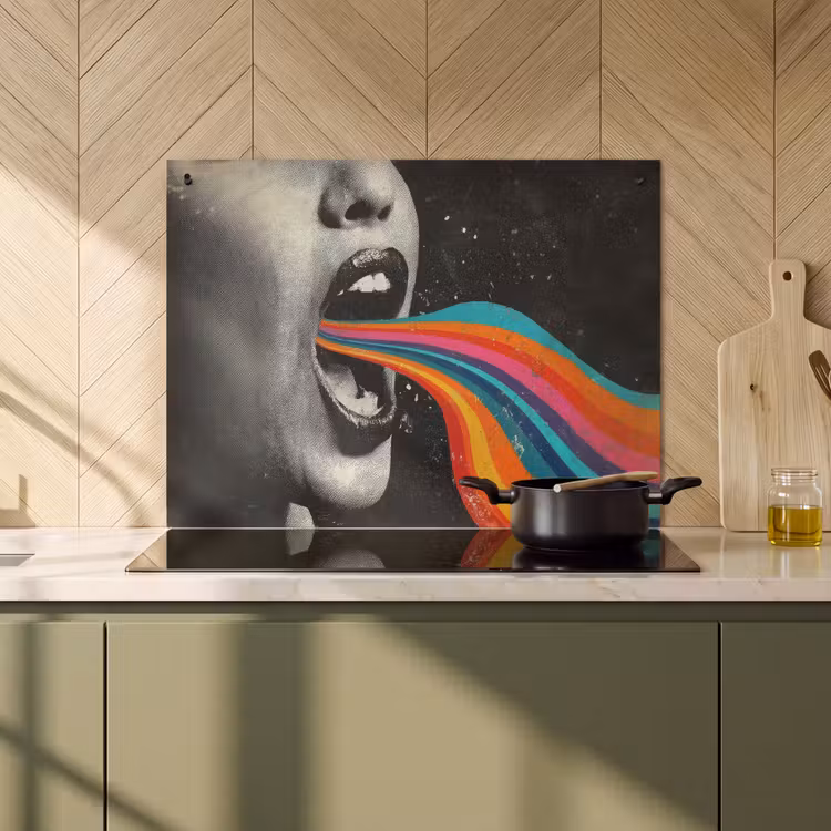 2-in-1 Herdabdeckplatte & Spritzschutz - Mund - Wellen - Regenbogen - Mond - Golven - Regenboog Inductie beschemer met haakjes klein