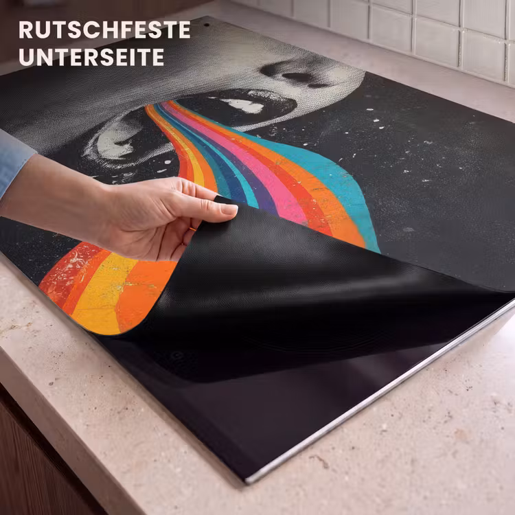 2-in-1 Herdabdeckplatte & Spritzschutz - Mund - Wellen - Regenbogen - Mond - Golven - Regenboog Inductie beschemer met haakjes klein
