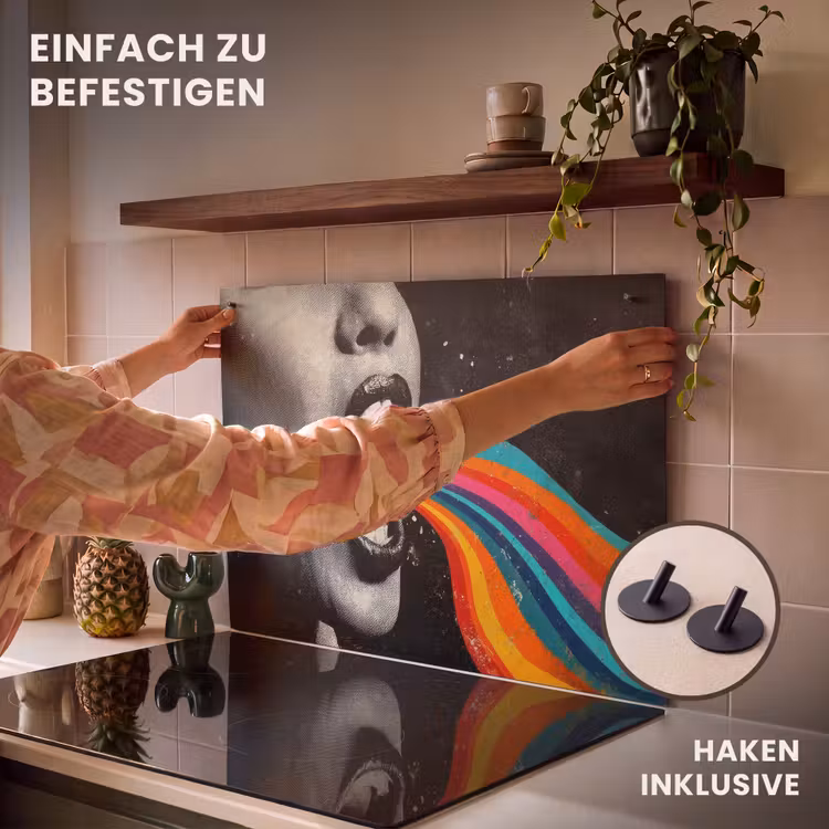 2-in-1 Herdabdeckplatte & Spritzschutz - Mund - Wellen - Regenbogen - Mond - Golven - Regenboog Inductie beschemer met haakjes klein