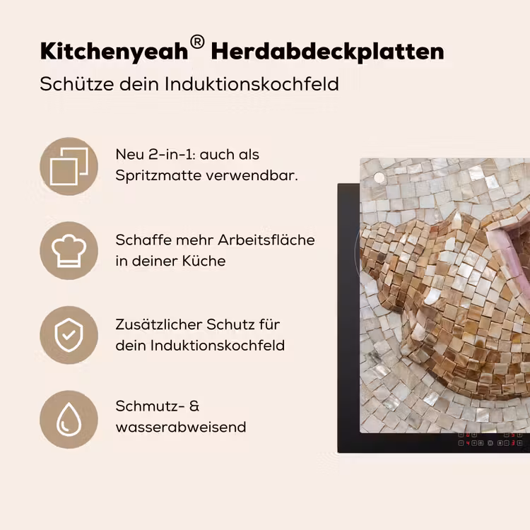 Schelp - Mozaïek - Zee - Beige - Modern Inductie beschemer met haakjes klein -ky-usp-de