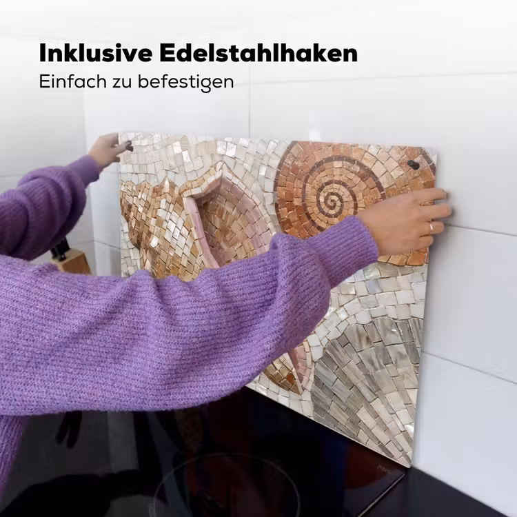 Schelp - Mozaïek - Zee - Beige - Modern Inductie beschemer met haakjes klein -ky-ophangen-de