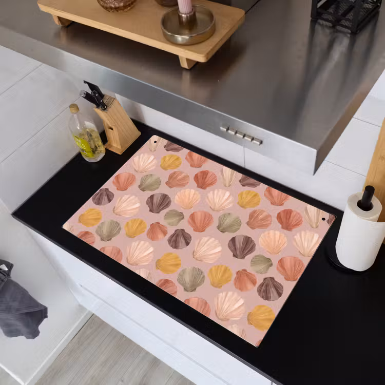 Schelp - Patroon - Zee - Aquarel - Aardetinten Inductie beschemer met haakjes klein -sfeer1