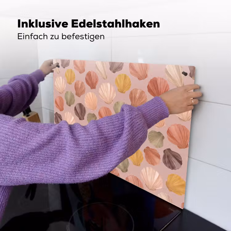 Schelp - Patroon - Zee - Aquarel - Aardetinten Inductie beschemer met haakjes klein -ky-ophangen-de
