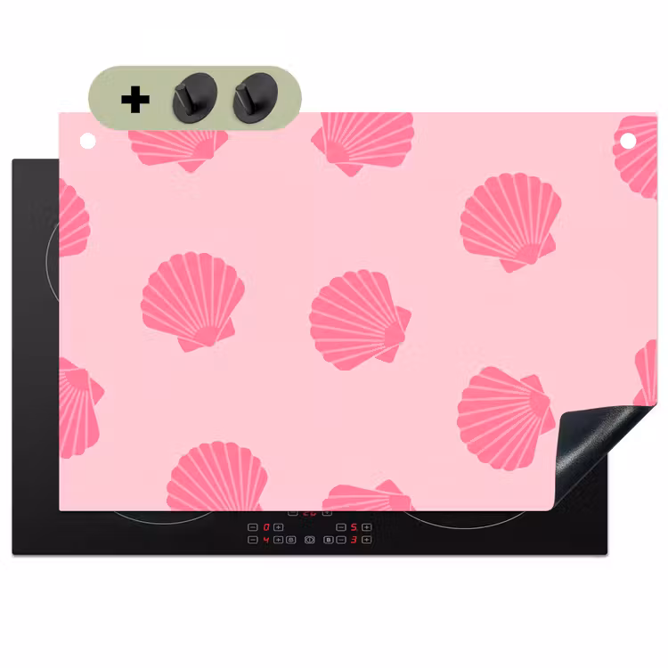 Schelp - Patroon - Zee - Modern - Roze Inductie beschemer met haakjes klein -3d