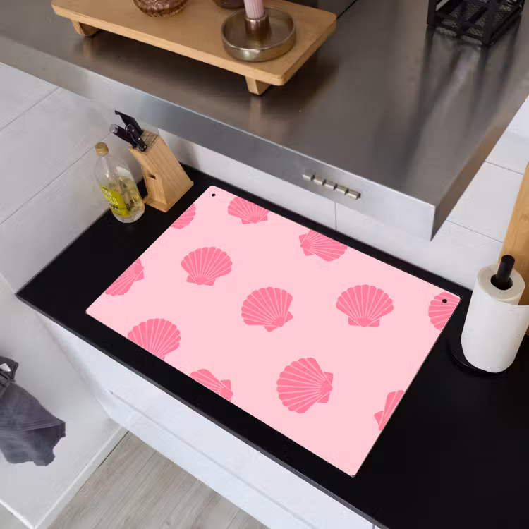 Schelp - Patroon - Zee - Modern - Roze Inductie beschemer met haakjes klein -sfeer1