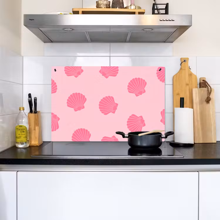 Schelp - Patroon - Zee - Modern - Roze Inductie beschemer met haakjes klein -sfeer2