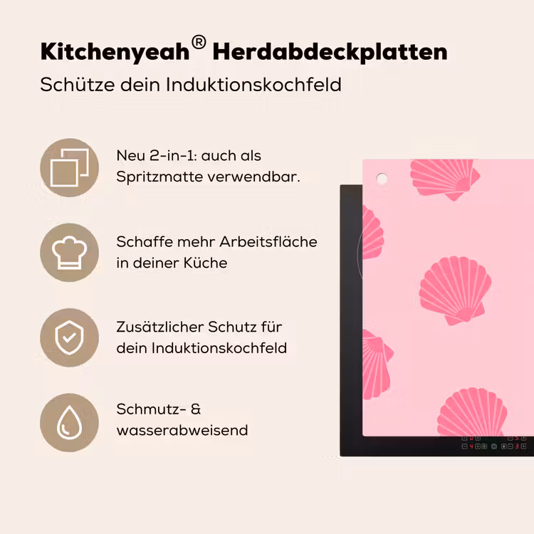 Schelp - Patroon - Zee - Modern - Roze Inductie beschemer met haakjes klein -ky-usp-de