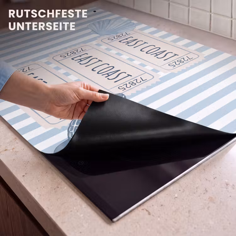 Schelp - Oceaan - Kust - Blauw - Illustratie Inductie beschemer met haakjes klein -ky-onderkant-de