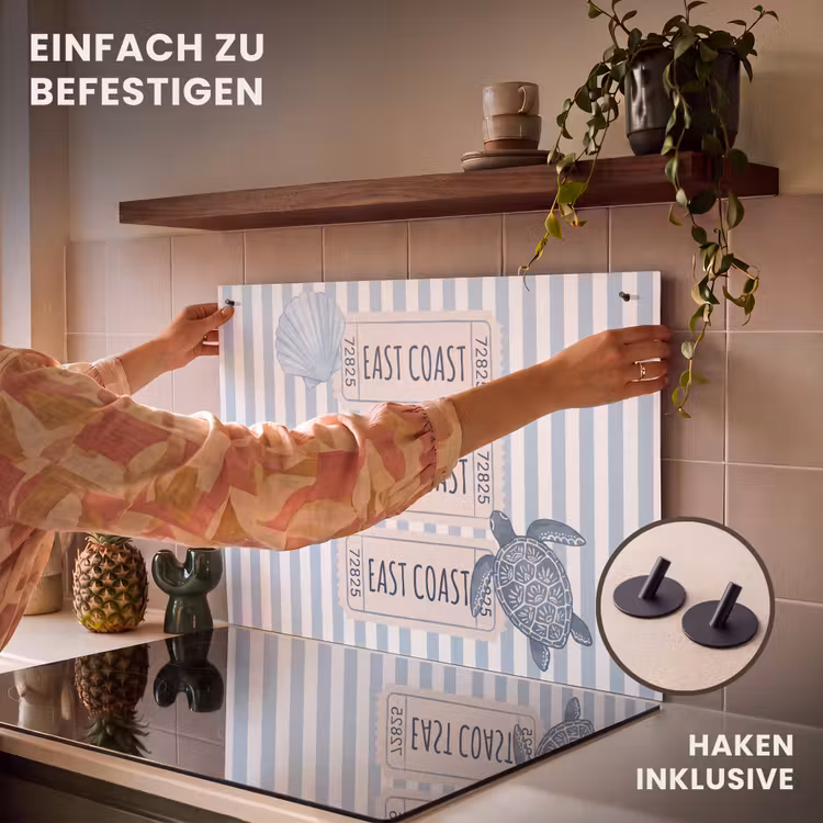Schelp - Oceaan - Kust - Blauw - Illustratie Inductie beschemer met haakjes klein -ky-ophangen-de