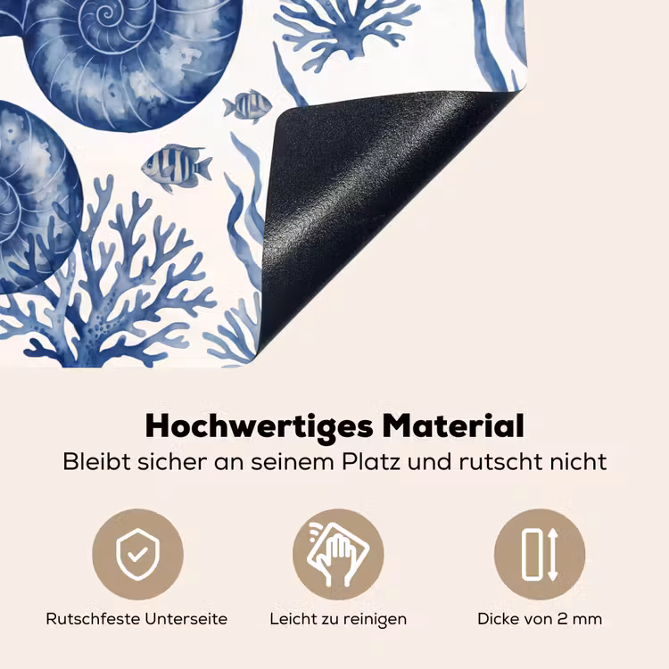 Schelp - Spiraal - Zeeleven - Aquarel - Blauw Inductie beschemer met haakjes klein -ky-onderkant-de