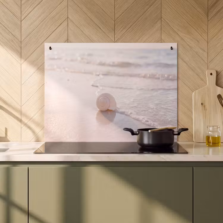 Zeeschelp - Strand - Zee - Natuur - Beige Inductie beschemer met haakjes klein -sfeer2