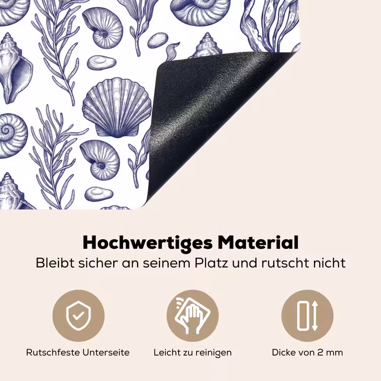 Schelpen - Zeewier - Oceaan - Illustratie - Blauw Inductie beschemer met haakjes klein -ky-onderkant-de