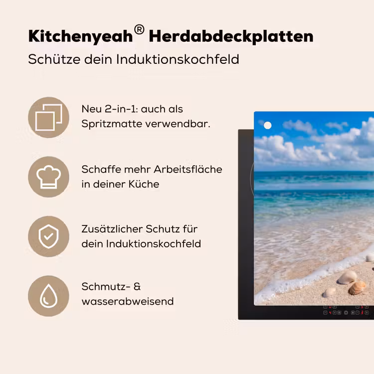 Schelpen - Strand - Natuur - Beige Inductie beschemer met haakjes klein -ky-usp-de