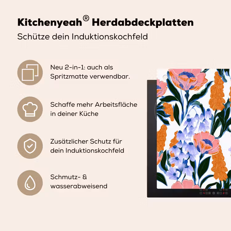 Patroon - Aquarel - Kleurrijk Inductie beschemer met haakjes klein 777 -ky-usp-de