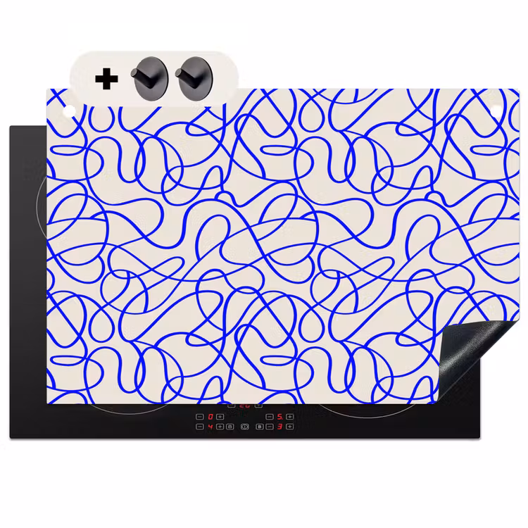 2-in-1 Herdabdeckplatte & Spritzschutz - Muster - Beige - Blau - Linien - Patronen - Beige - Blauw - Lijnen Inductie beschemer met haakjes klein 777