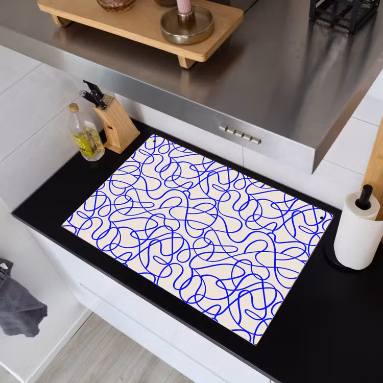 2-in-1 Herdabdeckplatte & Spritzschutz - Muster - Beige - Blau - Linien - Patronen - Beige - Blauw - Lijnen Inductie beschemer met haakjes klein 777
