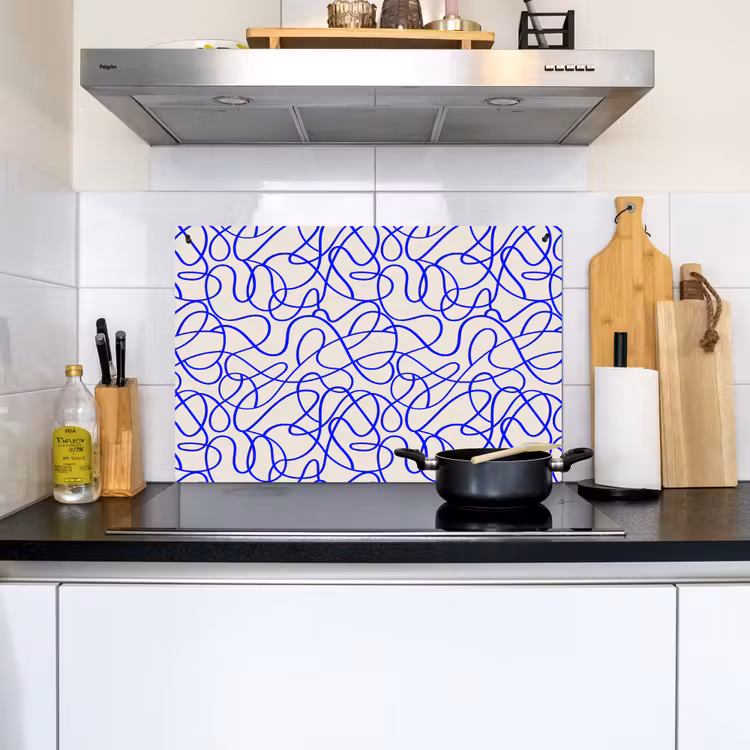 2-in-1 Herdabdeckplatte & Spritzschutz - Muster - Beige - Blau - Linien - Patronen - Beige - Blauw - Lijnen Inductie beschemer met haakjes klein 777