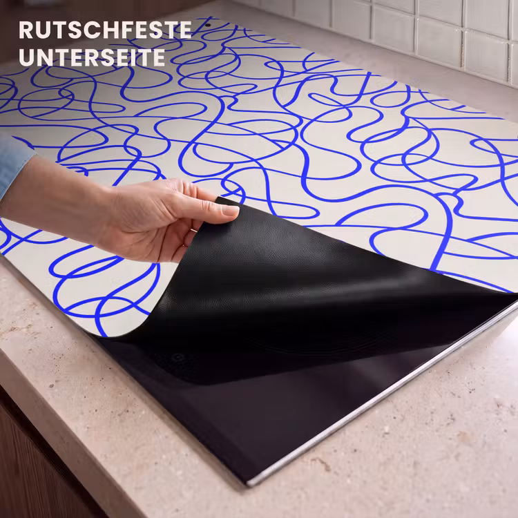 2-in-1 Herdabdeckplatte & Spritzschutz - Muster - Beige - Blau - Linien - Patronen - Beige - Blauw - Lijnen Inductie beschemer met haakjes klein 777