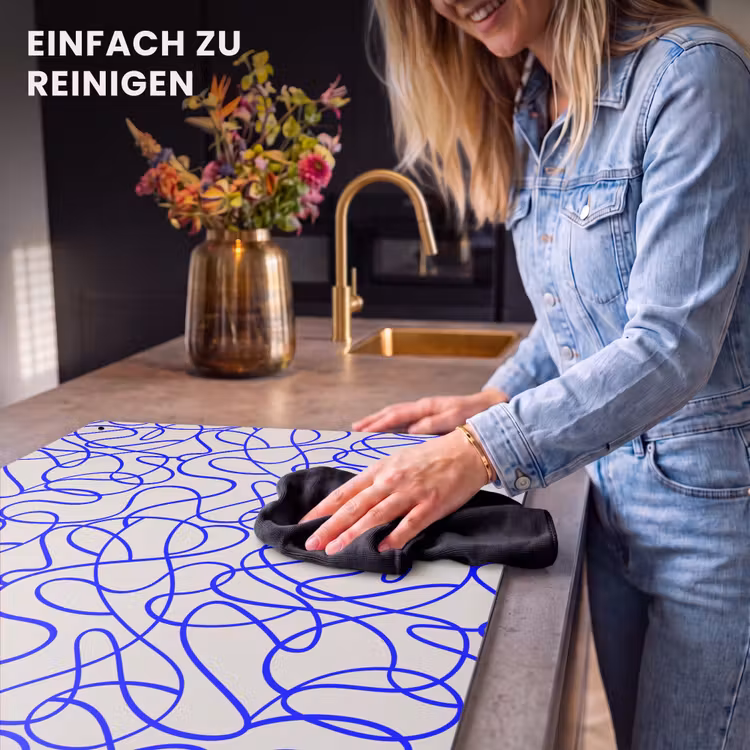 2-in-1 Herdabdeckplatte & Spritzschutz - Muster - Beige - Blau - Linien - Patronen - Beige - Blauw - Lijnen Inductie beschemer met haakjes klein 777