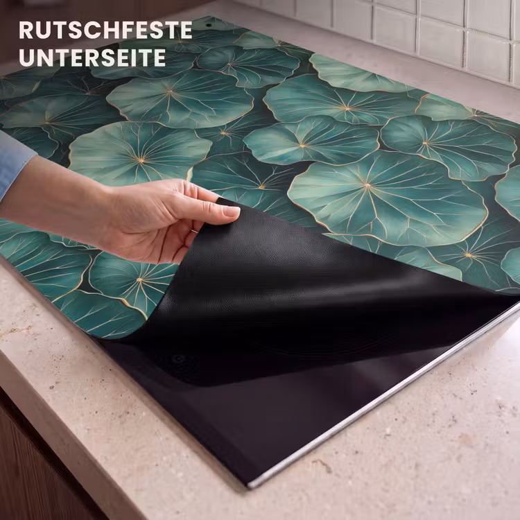 2-in-1 Herdabdeckplatte & Spritzschutz - Muster - Blätter - Grün - Patroon - Bladeren - Groen Inductie beschemer met haakjes klein 777