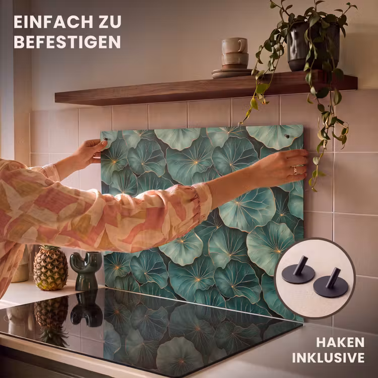 2-in-1 Herdabdeckplatte & Spritzschutz - Muster - Blätter - Grün - Patroon - Bladeren - Groen Inductie beschemer met haakjes klein 777