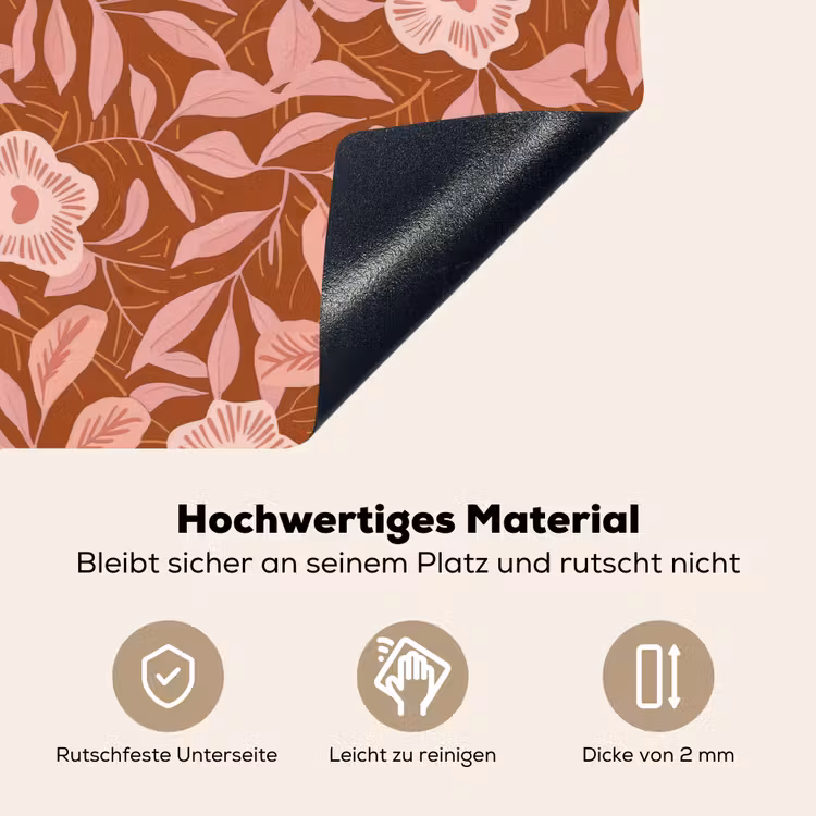 Patroon - Bladeren - Terracotta Inductie beschemer met haakjes klein 777 -ky-onderkant-de