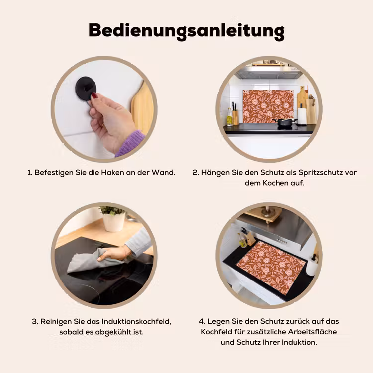Patroon - Bladeren - Terracotta Inductie beschemer met haakjes klein 777 -ky-gebruik-de