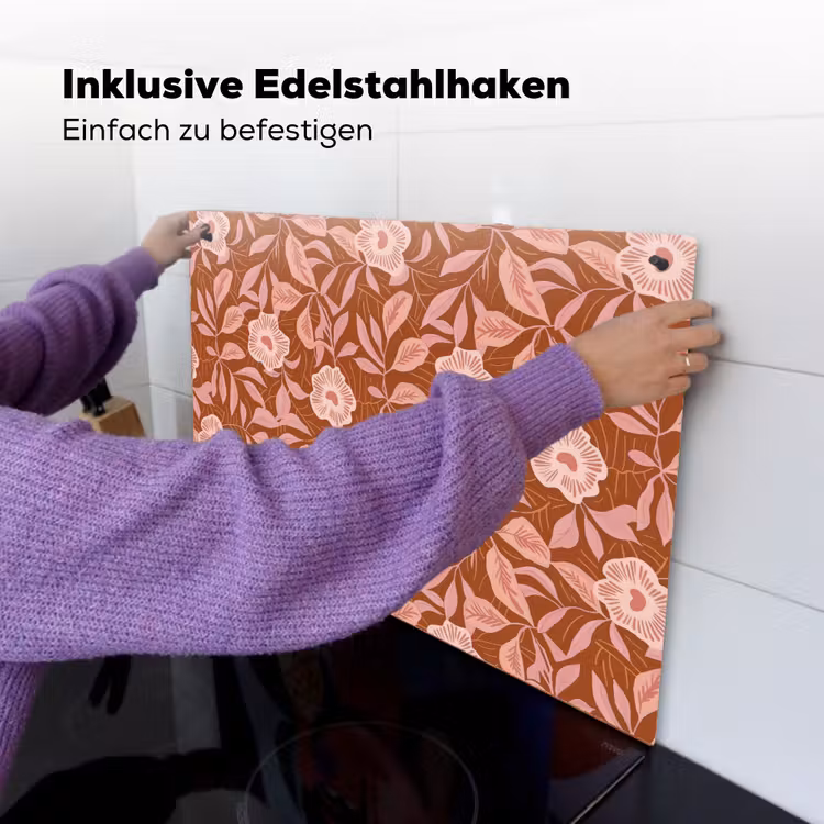 Patroon - Bladeren - Terracotta Inductie beschemer met haakjes klein 777 -ky-ophangen-de
