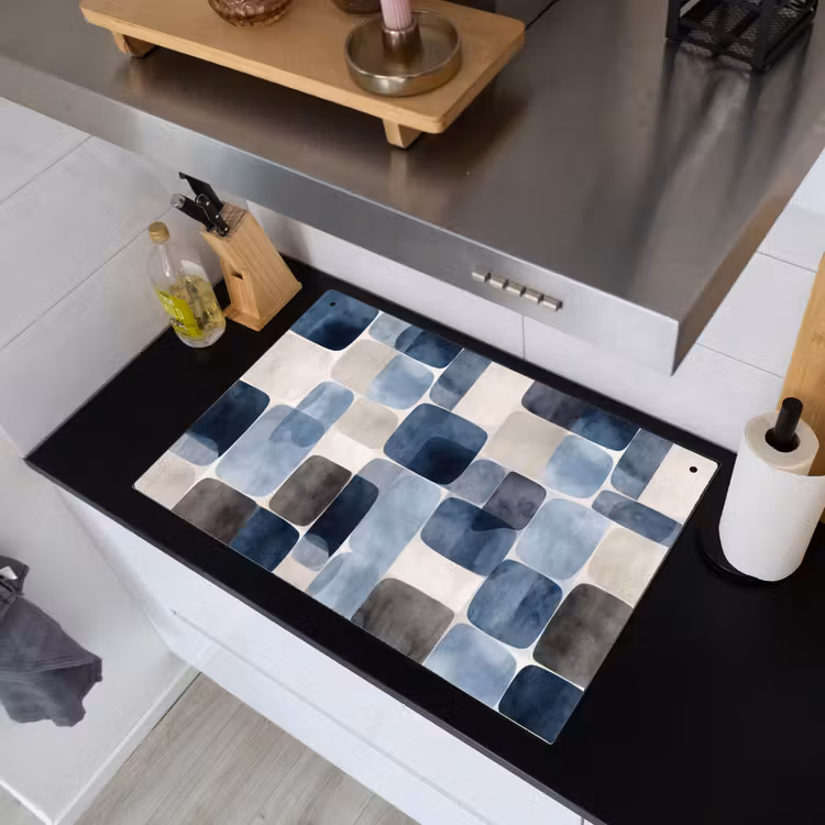 Patroon - Blauw - Vierkanten Inductie beschemer met haakjes klein -sfeer1