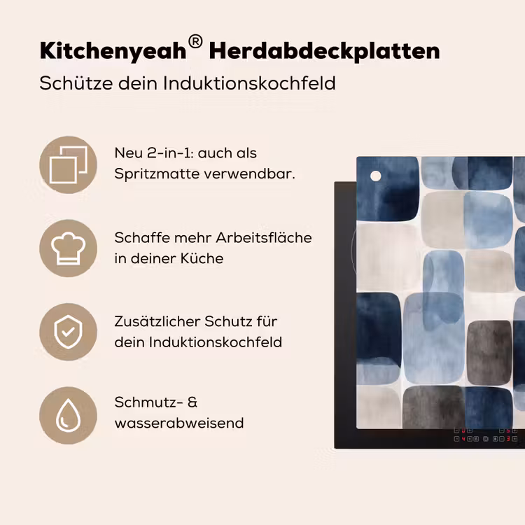 Patroon - Blauw - Vierkanten Inductie beschemer met haakjes klein -ky-usp-de