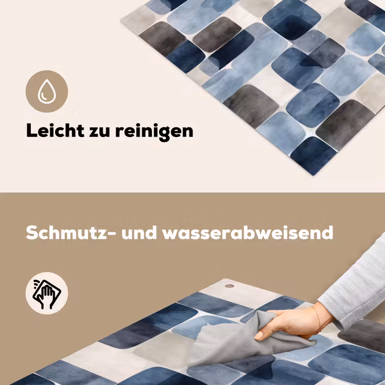 Patroon - Blauw - Vierkanten Inductie beschemer met haakjes klein -ky-schoon-de