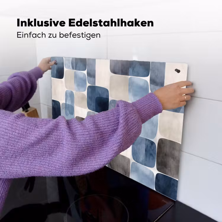 Patroon - Blauw - Vierkanten Inductie beschemer met haakjes klein -ky-ophangen-de