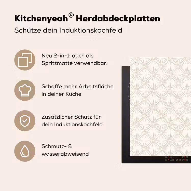 Patroon - Bloemen - Beige Inductie beschemer met haakjes klein 777 -ky-usp-de
